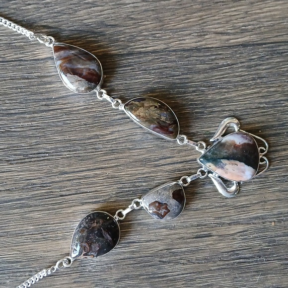 New Ocean Jasper & Turritella Agate 925 Silver Necklace. - Picture 13 of 15